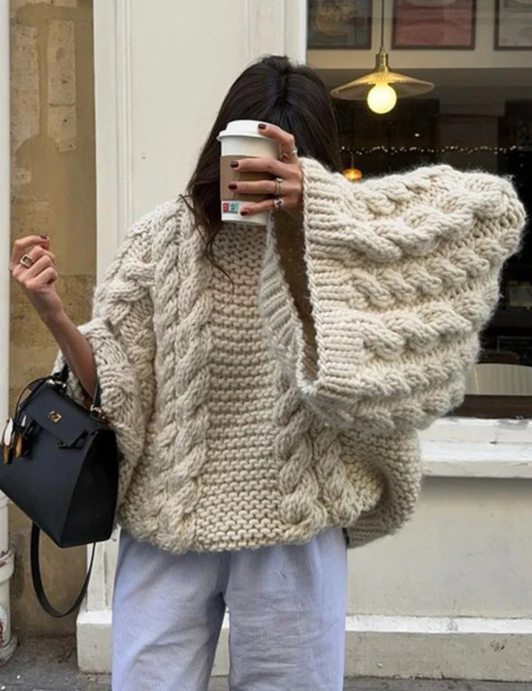 Amelia Laurent | Chunky Cable Knit Oversized Sweater For Women