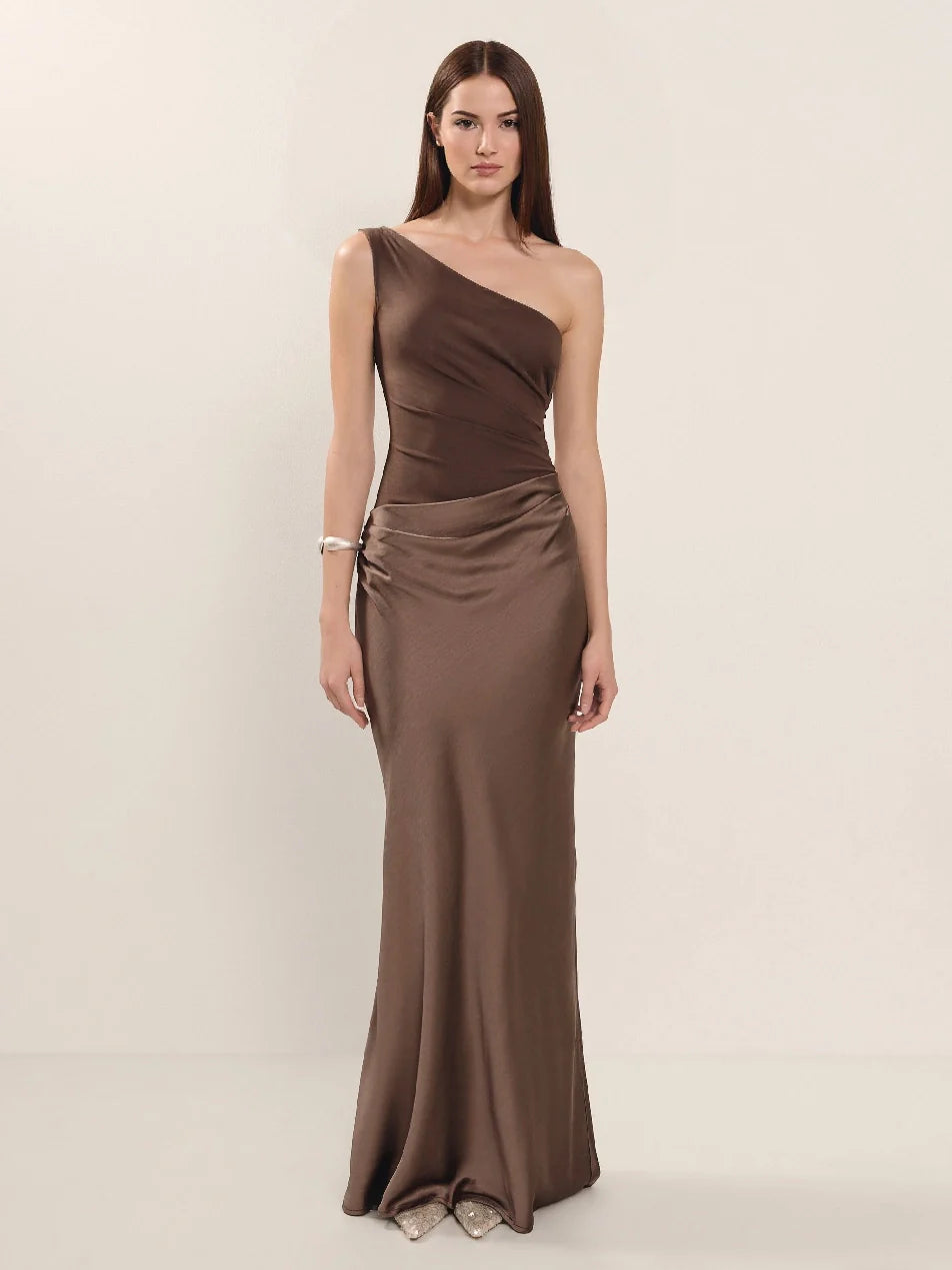Élise Laurent | One-Shoulder Satin Evening Dress For Women