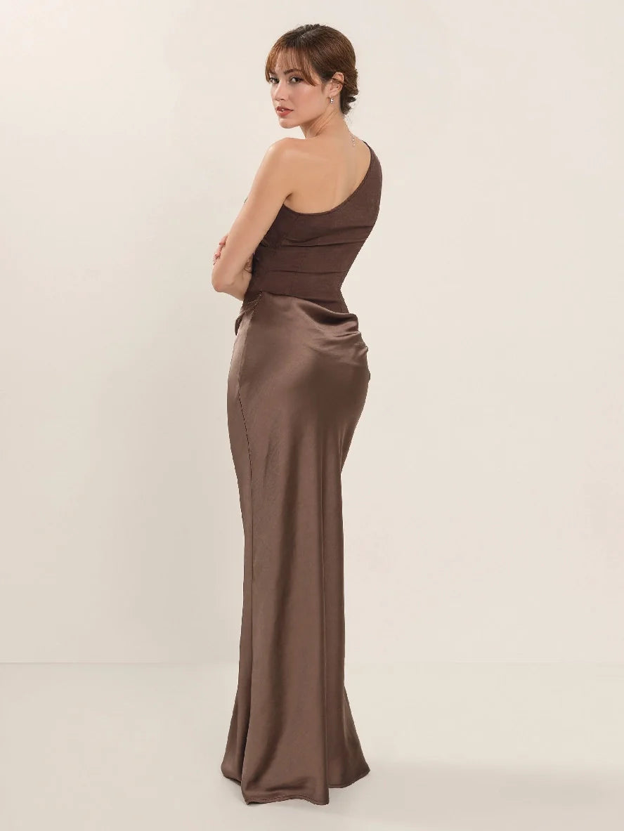 Élise Laurent | One-Shoulder Satin Evening Dress For Women