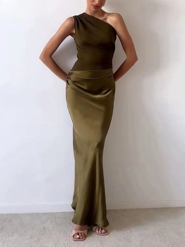 Élise Laurent | One-Shoulder Satin Evening Dress For Women