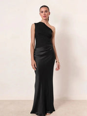 Élise Laurent | One-Shoulder Satin Evening Dress For Women