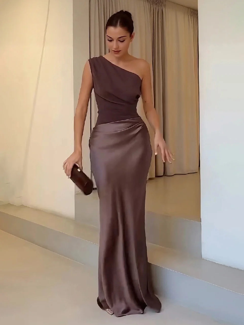 Élise Laurent | One-Shoulder Satin Evening Dress For Women
