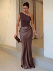 Élise Laurent | One-Shoulder Satin Evening Dress For Women