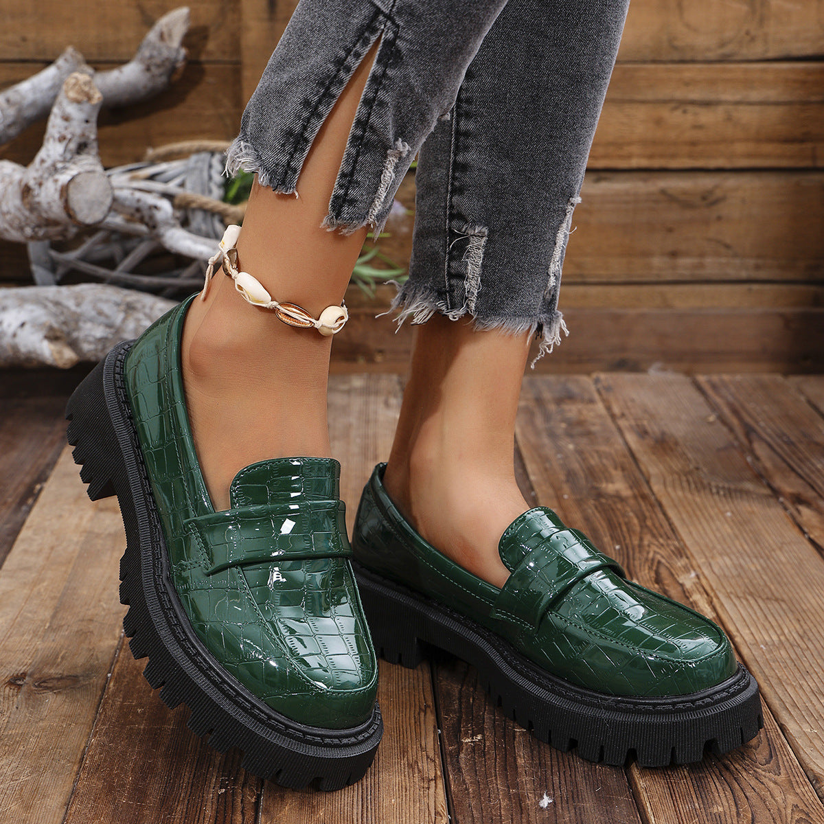 Chloé Bernard | Croc-Embossed Platform Loafers with Bold Comfort Edge For Women
