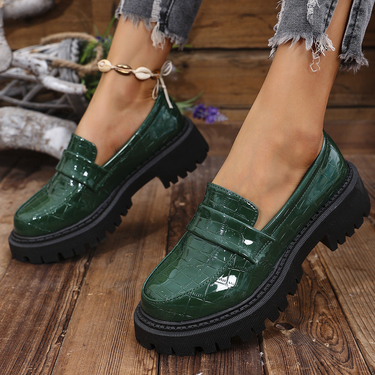 Chloé Bernard | Croc-Embossed Platform Loafers with Bold Comfort Edge For Women