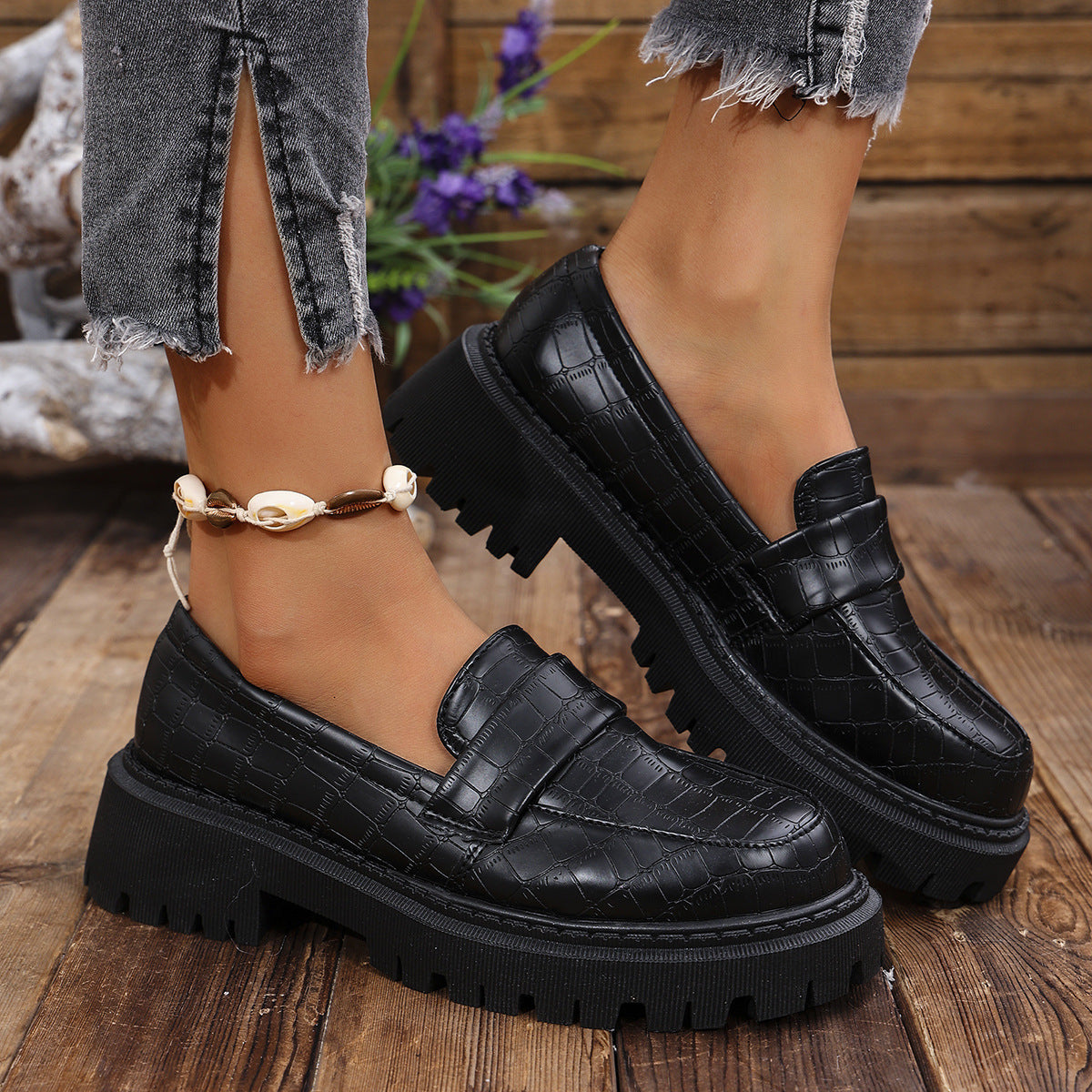Chloé Bernard | Croc-Embossed Platform Loafers with Bold Comfort Edge For Women