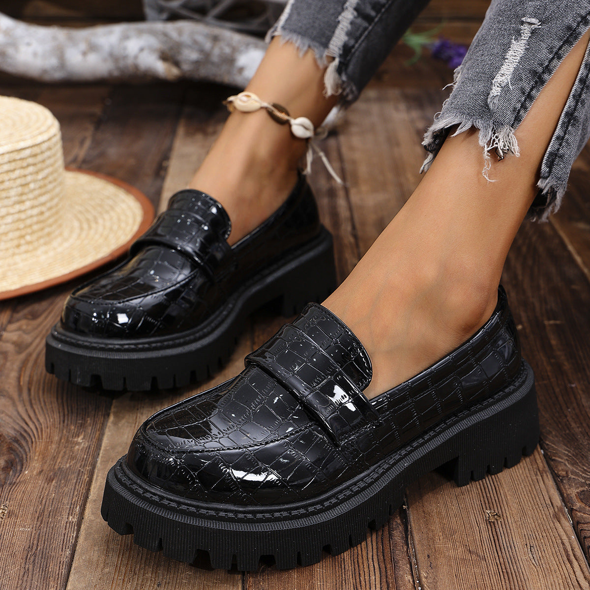 Chloé Bernard | Croc-Embossed Platform Loafers with Bold Comfort Edge For Women