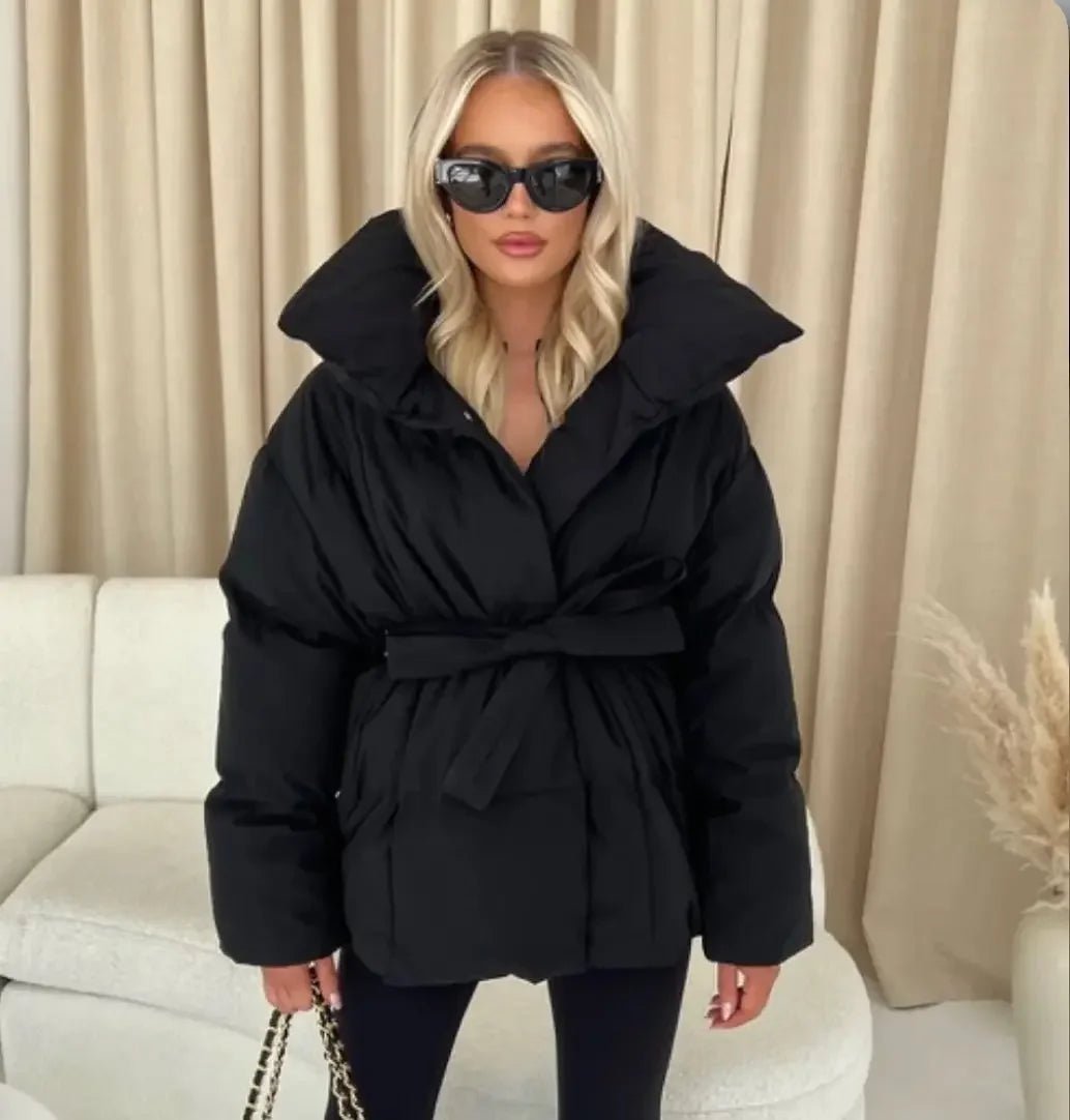 Amelie Dubois | Belted Puffer Jacket With Luxe Collar For Women