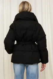 Amelie Dubois | Belted Puffer Jacket With Luxe Collar For Women