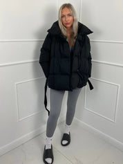 Amelie Dubois | Belted Puffer Jacket With Luxe Collar For Women