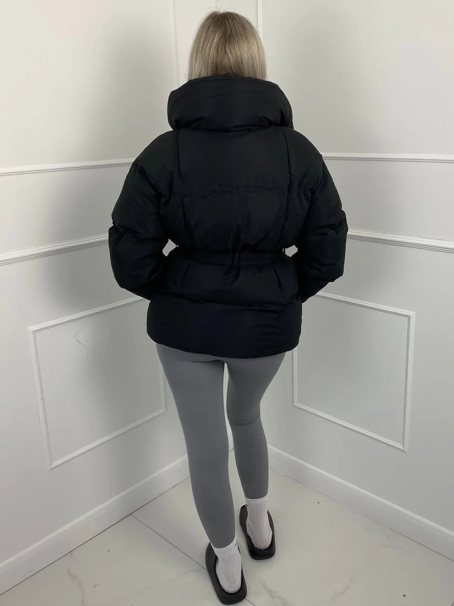 Amelie Dubois | Belted Puffer Jacket With Luxe Collar For Women