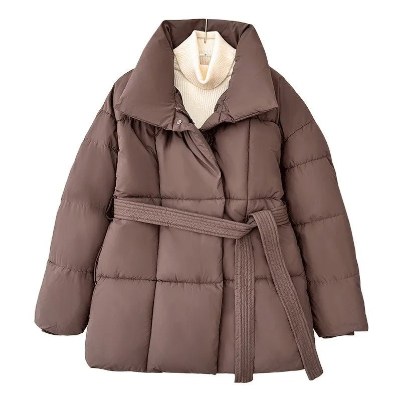 Amelie Dubois | Belted Puffer Jacket With Luxe Collar For Women