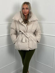Amelie Dubois | Belted Puffer Jacket With Luxe Collar For Women