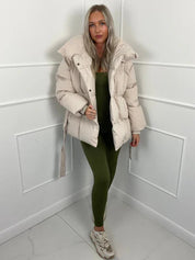 Amelie Dubois | Belted Puffer Jacket With Luxe Collar For Women