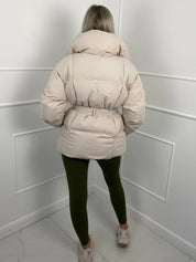 Amelie Dubois | Belted Puffer Jacket With Luxe Collar For Women