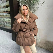 Amelie Dubois | Belted Puffer Jacket With Luxe Collar For Women