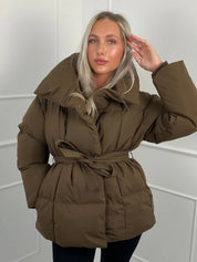 Amelie Dubois | Belted Puffer Jacket With Luxe Collar For Women