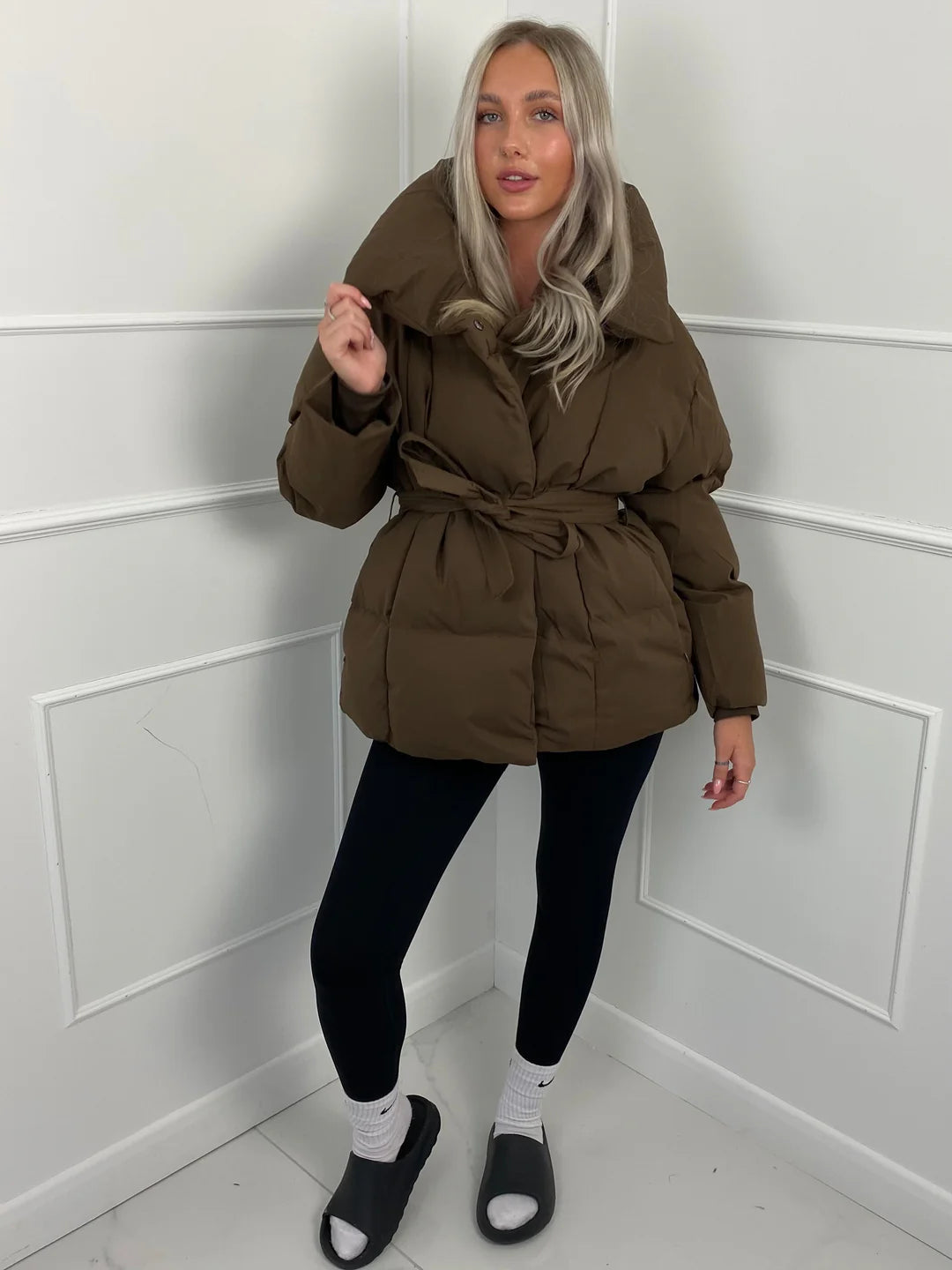 Amelie Dubois | Belted Puffer Jacket With Luxe Collar For Women