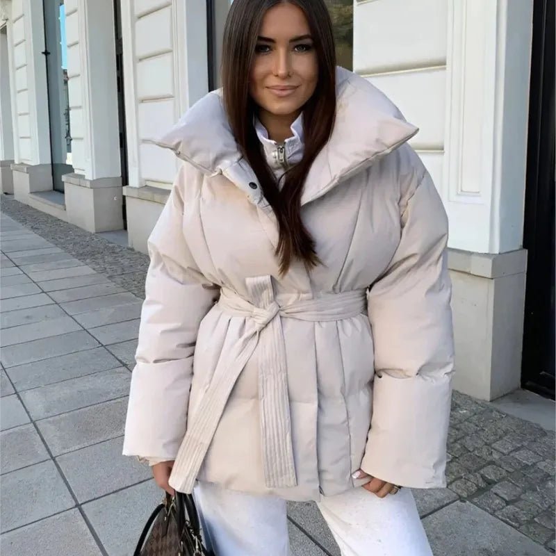 Amelie Dubois | Belted Puffer Jacket With Luxe Collar For Women