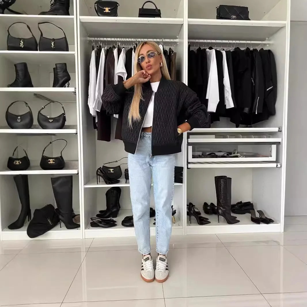 Sophie Laurent | Quilted Bomber Jacket With Luxe Texture For Women