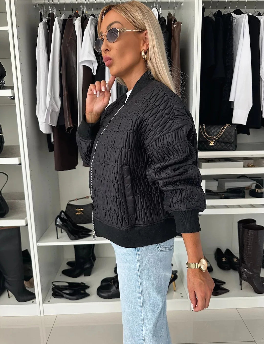 Sophie Laurent | Quilted Bomber Jacket With Luxe Texture For Women
