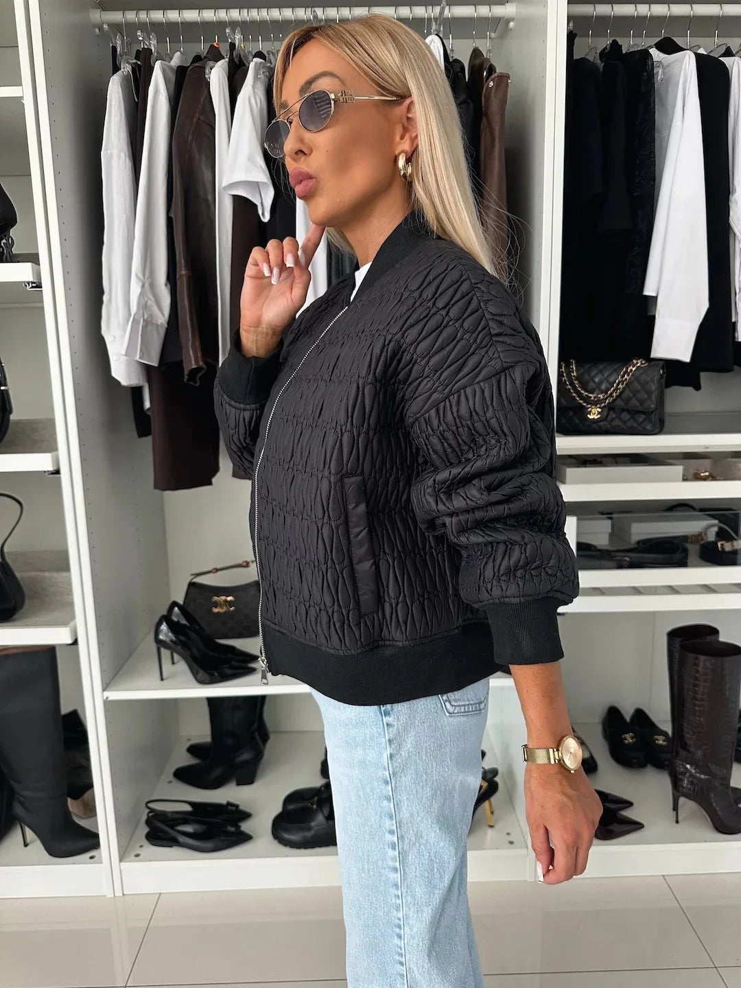 Sophie Laurent | Quilted Bomber Jacket With Luxe Texture For Women