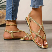 Sofia Bellini | Braided Strap Summer Sandals with Minimal Luxe Finish For Women