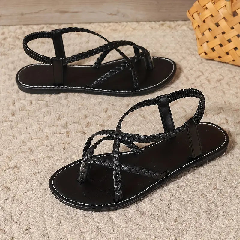 Sofia Bellini | Braided Strap Summer Sandals with Minimal Luxe Finish For Women