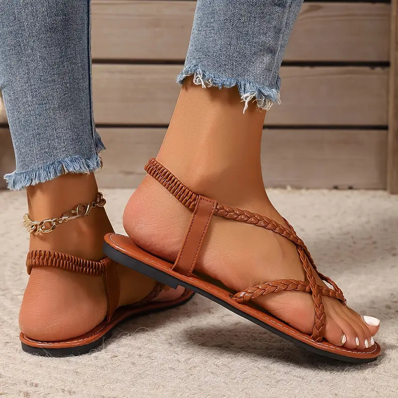 Sofia Bellini | Braided Strap Summer Sandals with Minimal Luxe Finish For Women