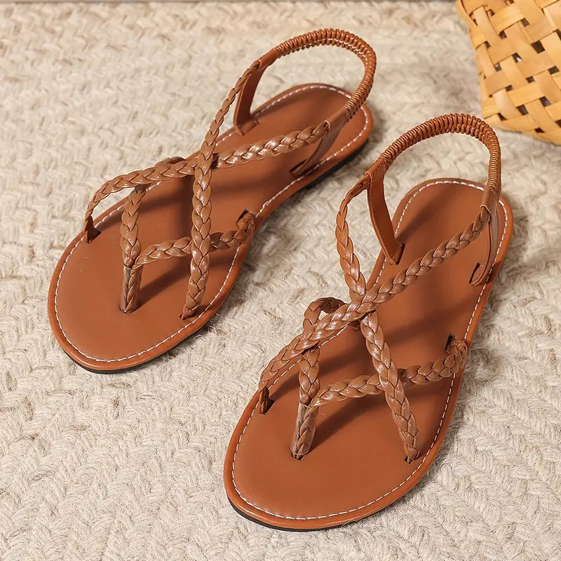 Sofia Bellini | Braided Strap Summer Sandals with Minimal Luxe Finish For Women