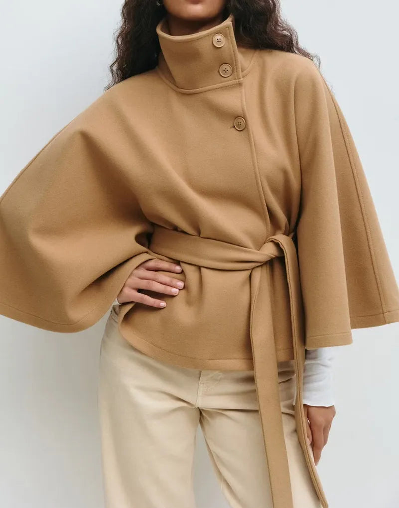 Womens-Short-Cape-Coat-Funnel-Neck-Belted-Waist-Cape-Sleeves.webp