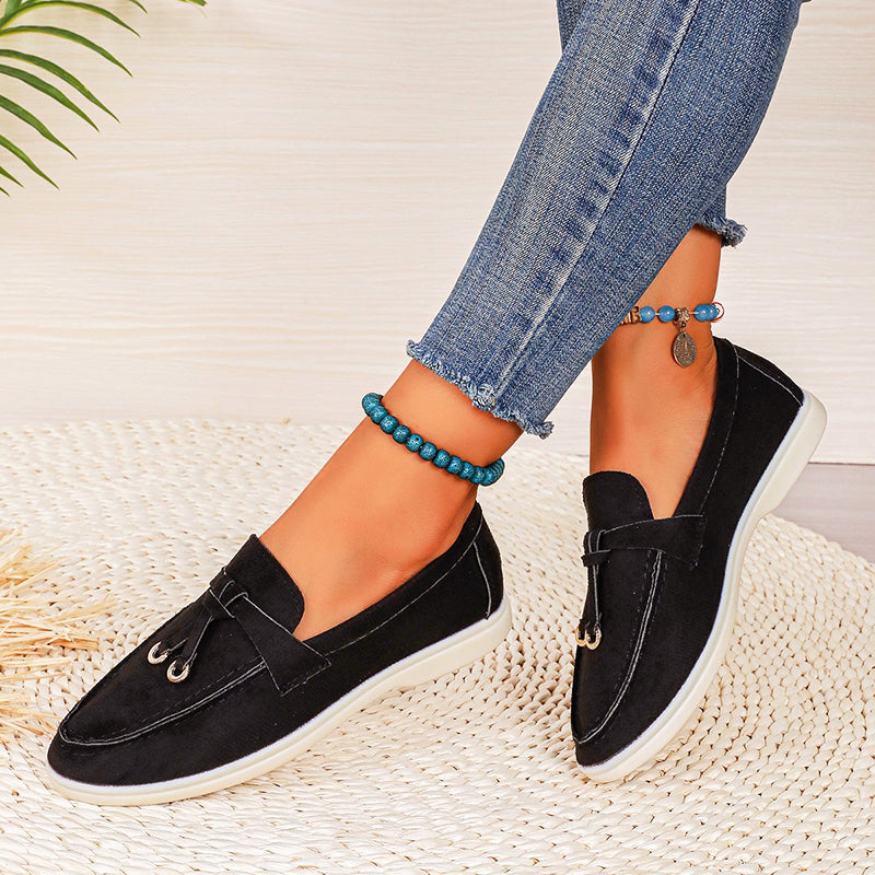 Camille Dupont | Suede Bow Loafers with Casual Comfort Elegance For Women