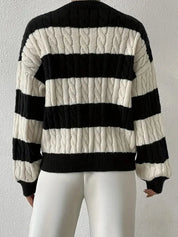 Women's Striped Cable Knit Sweater — Cosy Winter Jumper