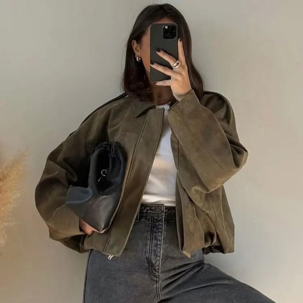 Valentina Rousseau | Oversized Cropped Suede Jacket For Women