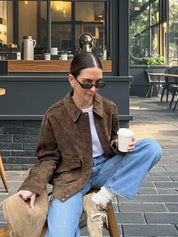 Valeria Romano | Vintage Suede Cropped Jacket For Women
