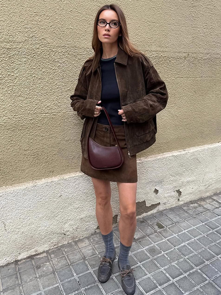 Valeria Romano | Vintage Suede Cropped Jacket For Women