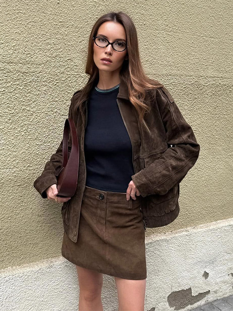 Valeria Romano | Vintage Suede Cropped Jacket For Women