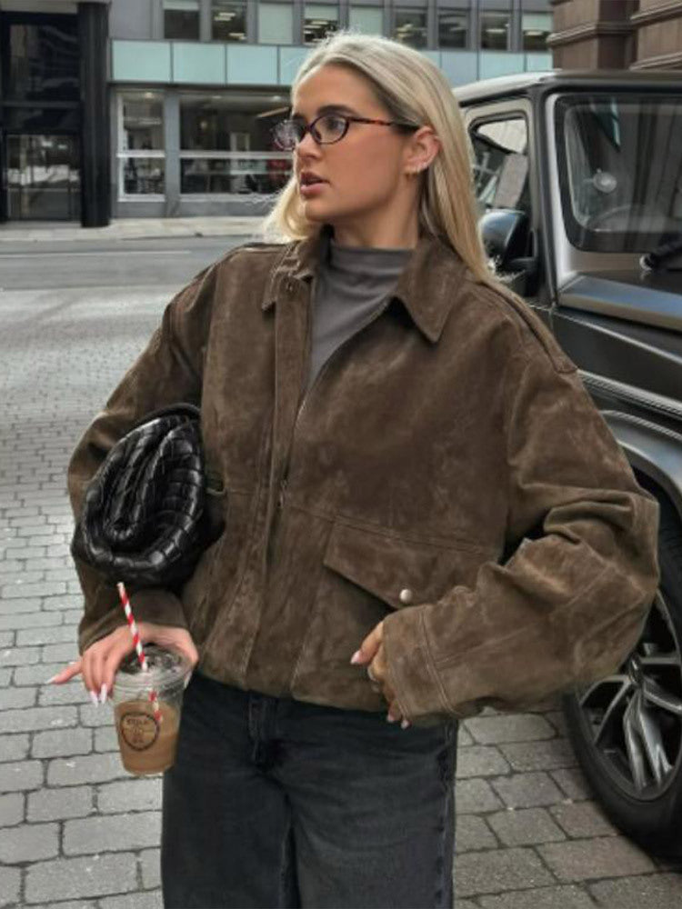 Valeria Romano | Vintage Suede Cropped Jacket For Women
