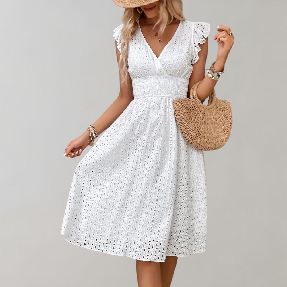 Élise Laurent | Broderie V-Neck Summer Dress For Women