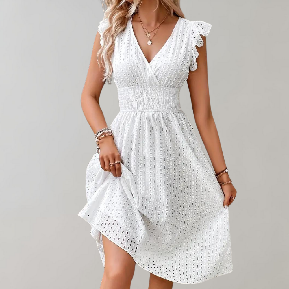 Élise Laurent | Broderie V-Neck Summer Dress For Women