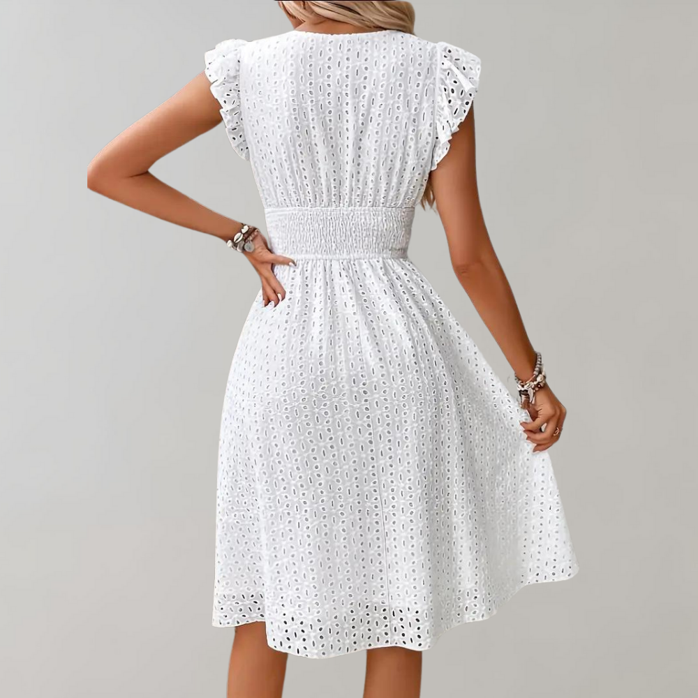 Élise Laurent | Broderie V-Neck Summer Dress For Women