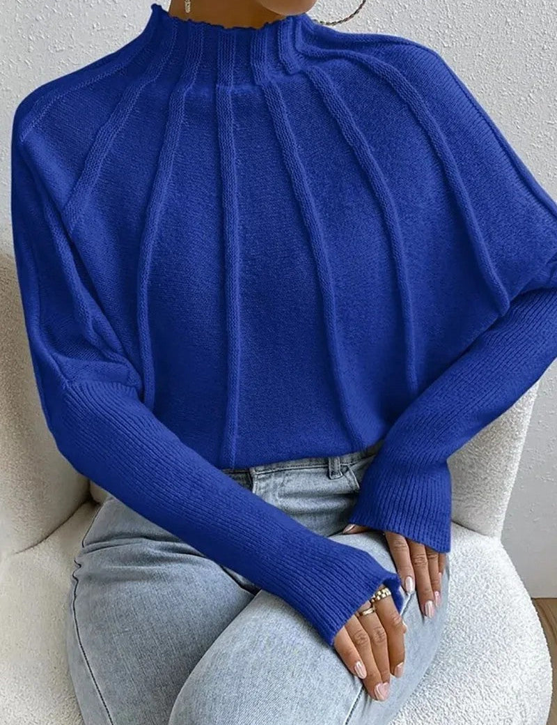 Womens-Sunburst-Knit-Jumper-with-Mock-Neck-Batwing-Sleeves-Casual-10.jpg