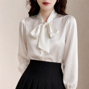 Camille Moreau | Elegant Tie-Neck Blouse with Satin Finish For Women