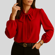 Camille Moreau | Elegant Tie-Neck Blouse with Satin Finish For Women
