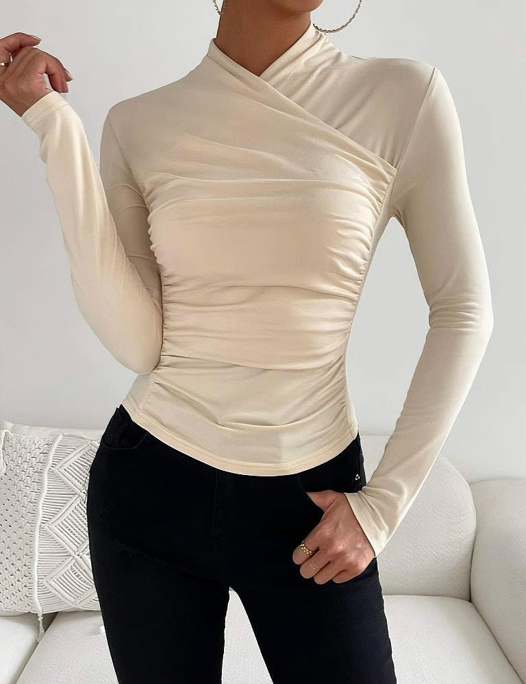 Amélie Rousseau | Wrap Neck Fitted Long Sleeve Top For Women