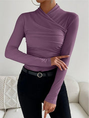 Amélie Rousseau | Wrap Neck Fitted Long Sleeve Top For Women