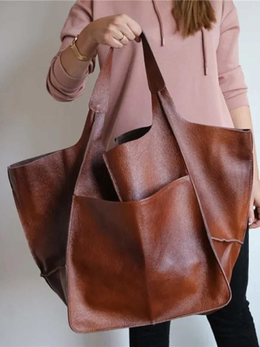 XXL Oversized Leather Tote Bag with Effortless Travel Elegance For Women