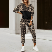 Élodie Laurent | Printed Two-Piece Lounge Set with Chic Statement Pattern For Women