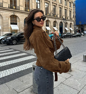 Chloé Moreau | Cropped Suede-Look Trench Jacket with Sculpted Waist For Women