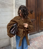 Chloé Moreau | Cropped Suede-Look Trench Jacket with Sculpted Waist For Women